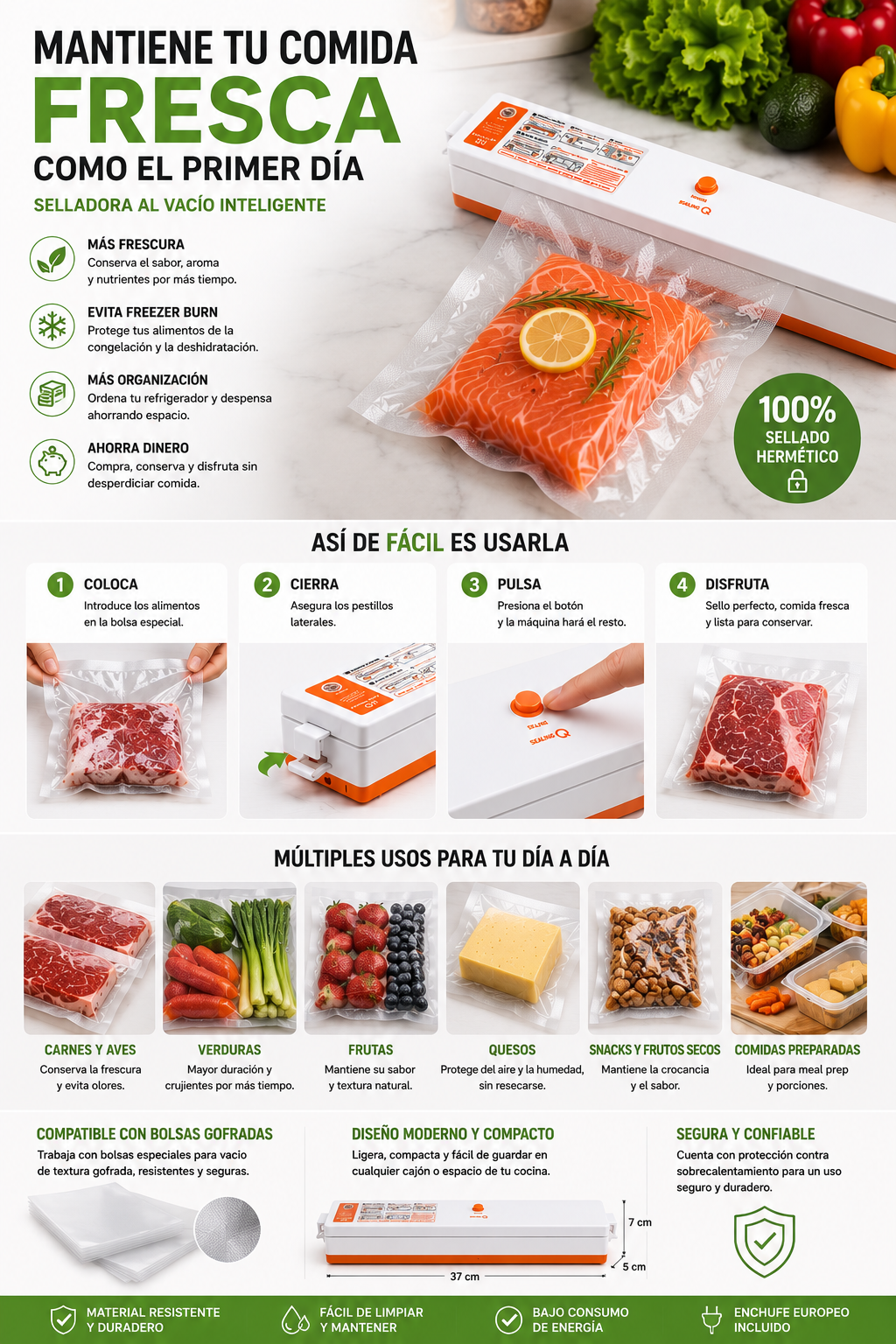 Selladora al Vacío para Alimentos | Conserva Frescura