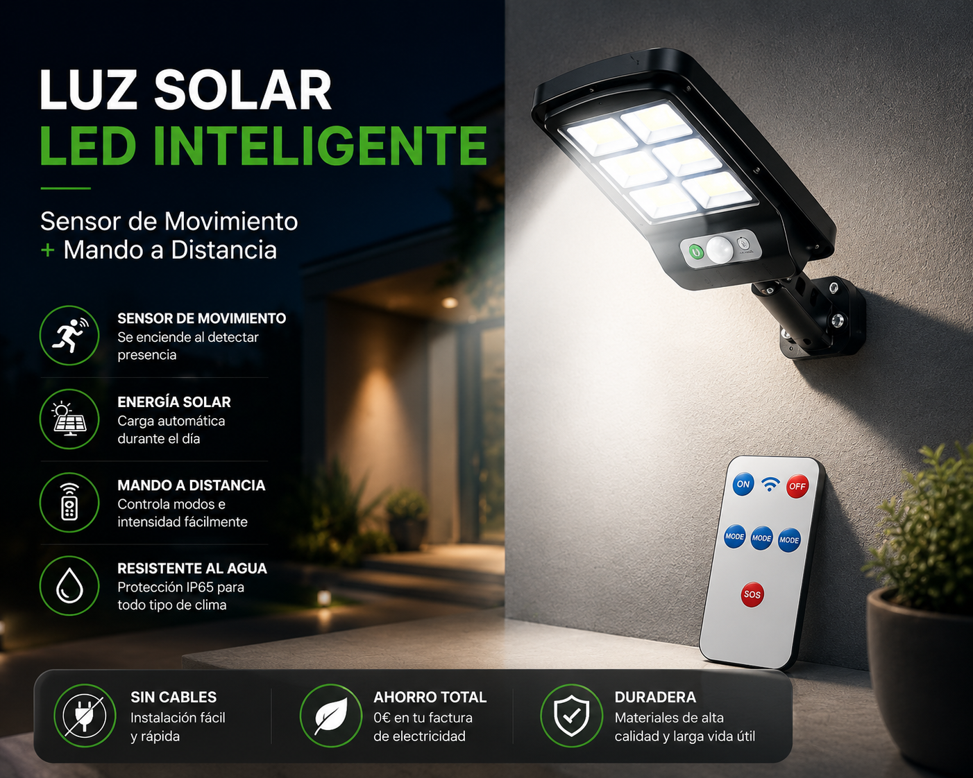 Luz Solar LED Inteligente con Sensor de Movimiento