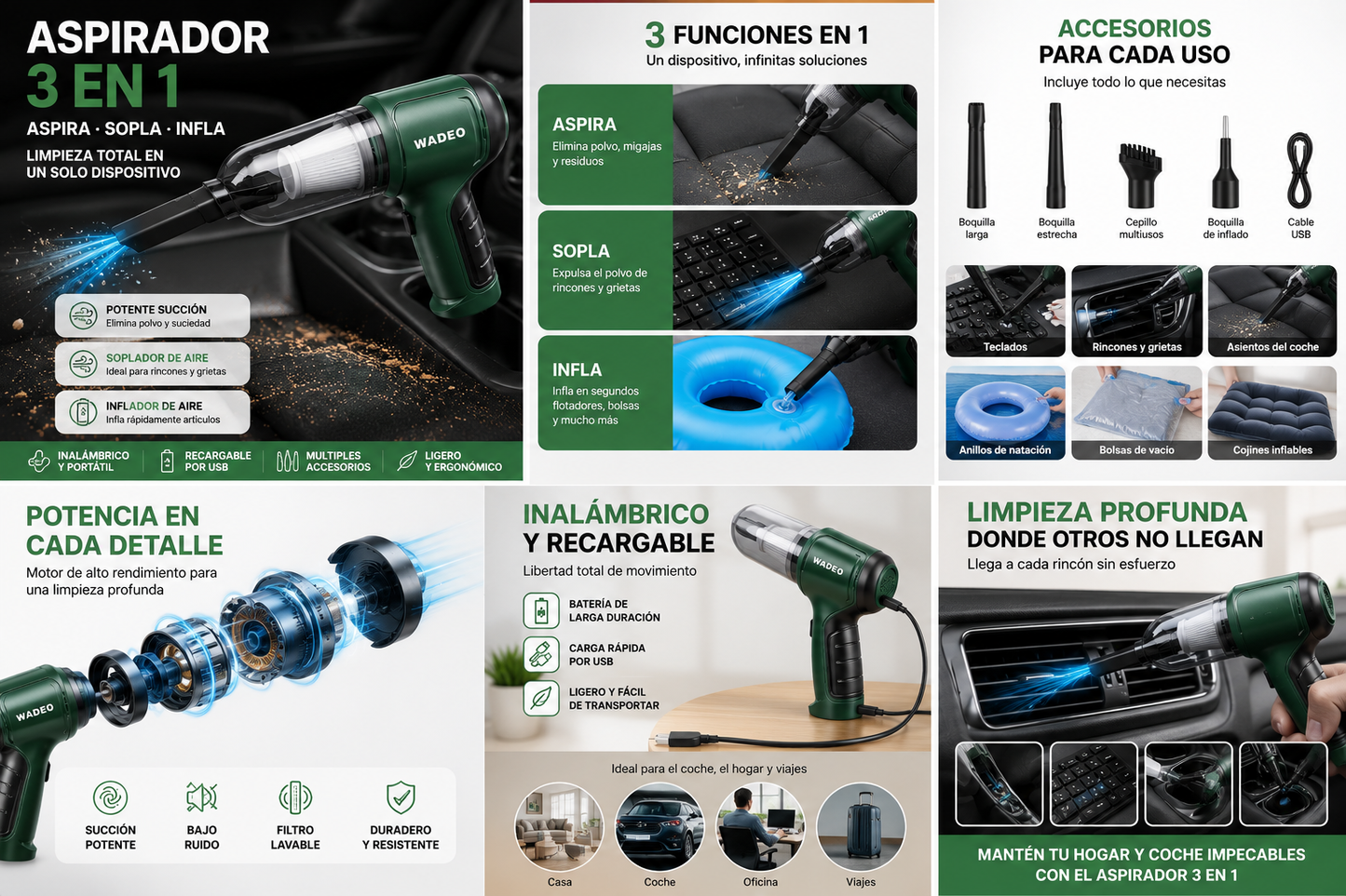 Aspirador Portátil 3 en 1 Potente