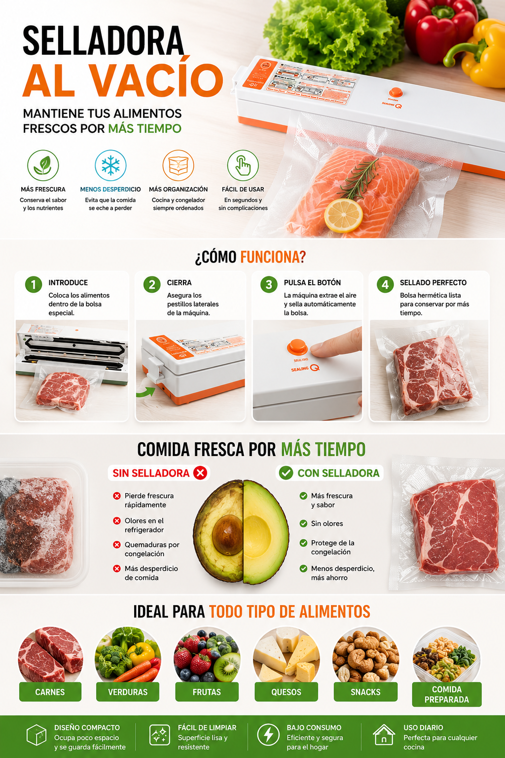 Selladora al Vacío para Alimentos | Conserva Frescura